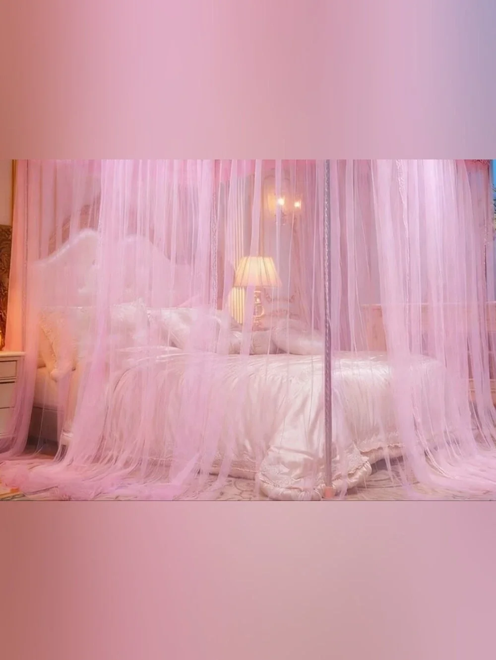 New Pink Lace Bed Canopy Cover